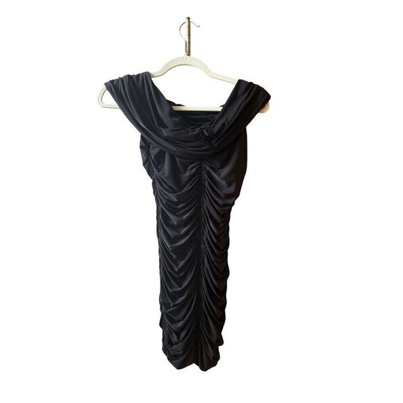 Naked Wardrobe Go black off the shoulder rushed mini dress size medium - Picture 7 of 9